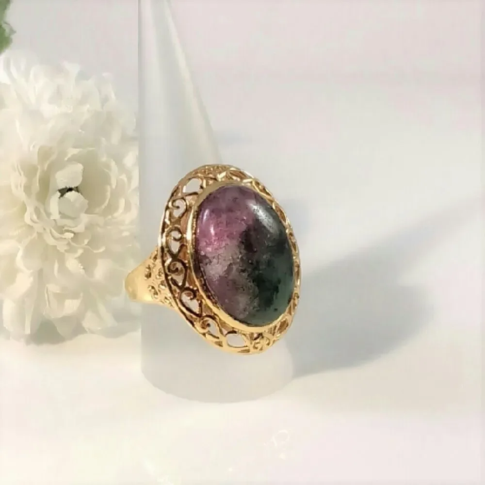 Ruby Zoisite Ring 14k YG over Silver 23.6 Carats Size 9